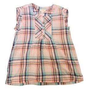 Cat & Jack L 10-12 girls plaid short sleeve casual summer blouse